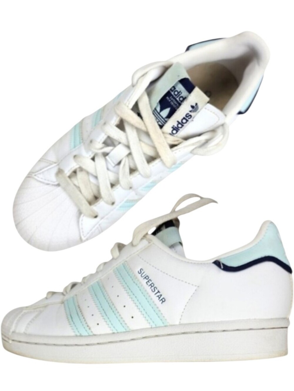 Adidas Womens Superstar Leather White Almost Blue Classic Retro Sneakers Shoe 6